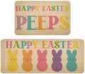 Happy Easter Kitchen Floor Mat Set of 2, Non-Slip Absorbent Rugs and Door Mats, Spring Seasonal Bunny Decorative Home Kitchen Doormat 17x29 and 17x47 Inch DM138
