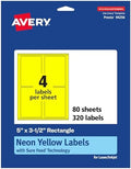 Avery® Printable Rectangle Labels, Sure Feed® Technology, 5" x 3-1/2", Neon Yellow Labels, Laser/Inkjet Printable, 320 Total, Great for Shipping and Packaging