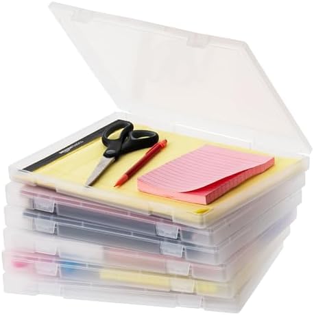 IRIS USA File Box |Made in USA| Fits 8.5"x11" A4 Paper, (6-Pack) - Clear | Organizing Study Cases with Built-In Handle & Snap-Tight Lids, Containers for Puzzles, Scrapbooking, Craft & Art Supplies