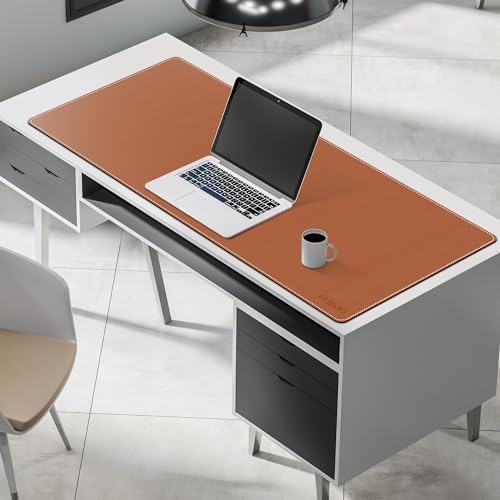Mydours 48" x 20" XL Large Desk Mat - PU Leather Full Desk Mouse Pad, Brown