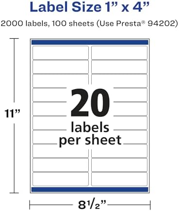 Avery® Matte White Rectangle Labels, Sure Feed® Technology, 1" x 4", 2,000 Matte White Printable Labels
