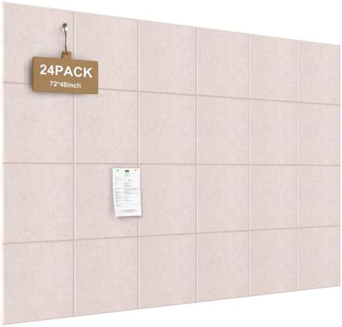 JBER Large Cork Board Alternative 72" x 48" - 24 Pack Self-Adhesive Felt Bulletin Board Tiles, Pin Board Vision Board for Walls, Office & Home Decor(Light Camel)