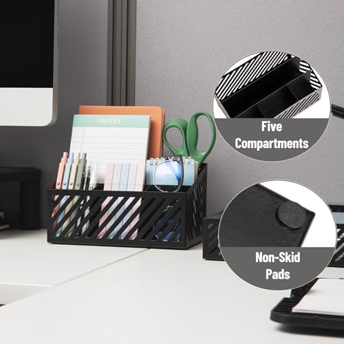 Mind Reader Desktop Organizer and Mail Sorter, Five Compartments, Office Supplies and Accessories, Metal, Black