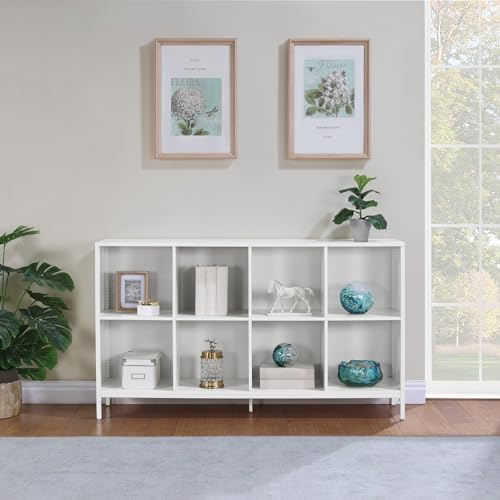 OSP Home Furnishings Ace Contemporary Modern Storage Bookcase with Shelves, 2- Shelves, 8 Cubes, White Finish