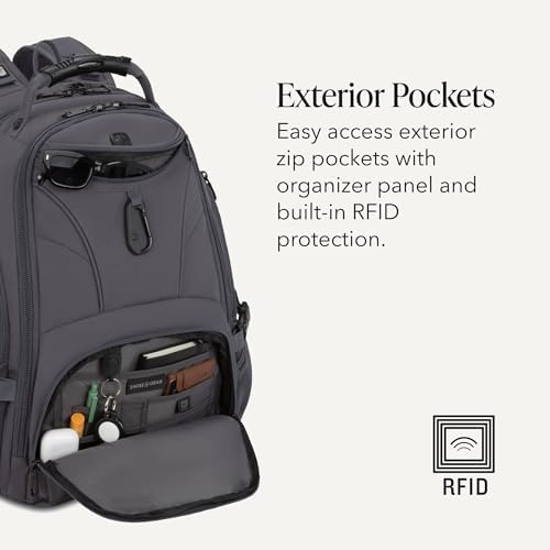 SWISSGEAR 1900 ScanSmart Laptop Backpack, Fits Most 17-Inch Laptops, TSA-Friendly Lay-Flat Design, RFID Protection, and Tablet Pocket, Black, 31L, 18.5-Inch