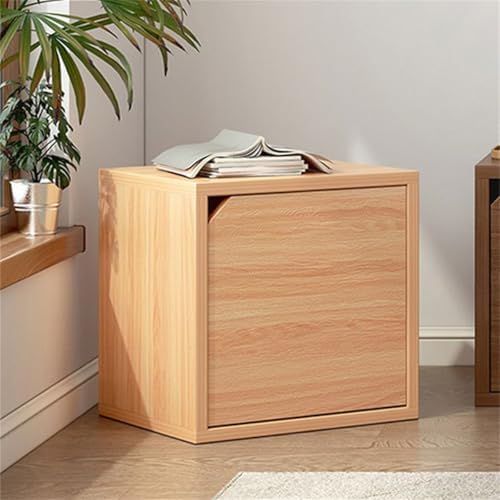 Timber Vertical or Horizontal Organizing Shelf with 1 Cabinet Closed Back Modular Cube Storage Unit Book Storage Bookshelf, Step Shelf, Glass Small Bookcase, Square Grid Cabinet Wood Wood Door