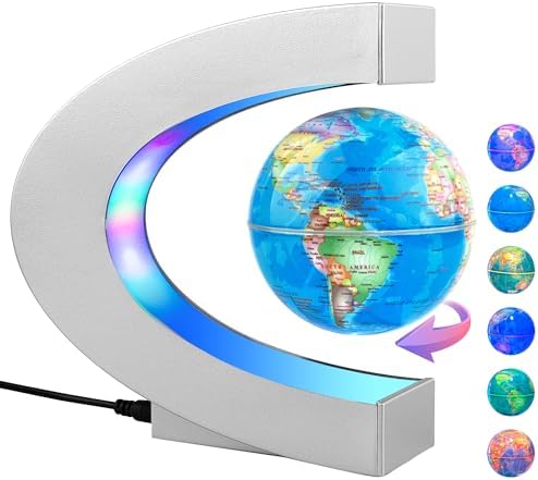 MOKOQI Magnetic Levitating Globe with LED Light, Cool Tech Gift for Men Father Boys and Girls, Birthday Gifts for Kids, Floating Globes World Desk Gadget Decor in Office Home Display (Silver)