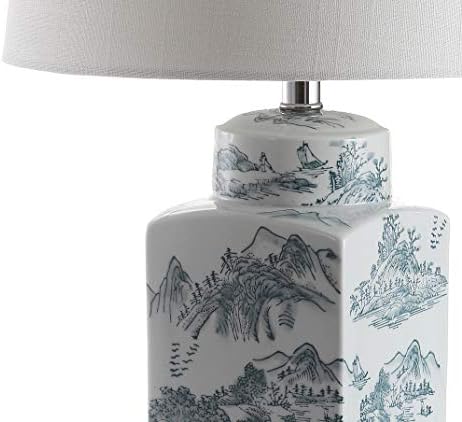 JONATHAN Y Audrey 24.5" Chinoiserie Square Ceramic Table Lamp, Blue/White