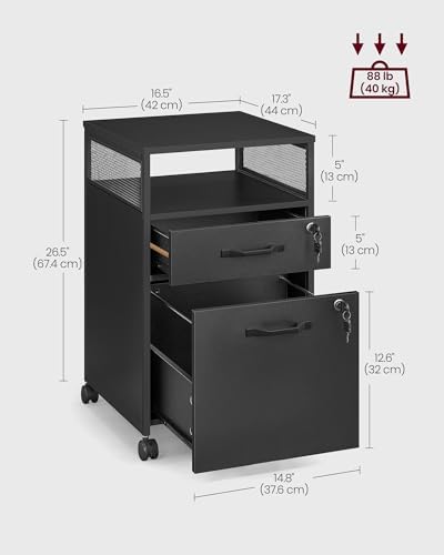 VASAGLE 2 Drawer File Cabinet with Lock, Rolling Printer Stand