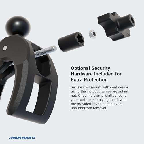 ARKON Mounts - Tablet Holder with Clamp Mount | Corrosion-Resistant | Tablet Stand w/Sturdy Clamp | Security Knob Feature | Two Adjustable Shafts Included | Fits iPad and Samsung Tablets