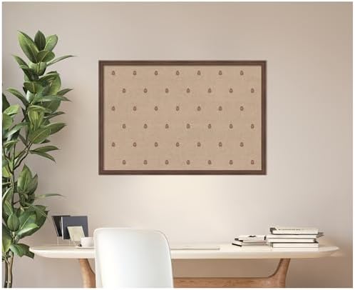 Kate and Laurel Framed Fabric Pinboard 38 x 26, Red Botanical Block Print Printed Linen Classic Bulletin Board for Use as a Vision Board or Wall Organization, Florence Medium Brown Frame