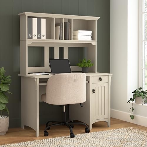Bush Home Salinas Small Computer Desk with Hutch in Antique White