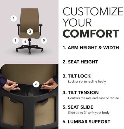 HON Ignition 2.0 Ergonomic Office Chair, Lumbar Support, Quicksand