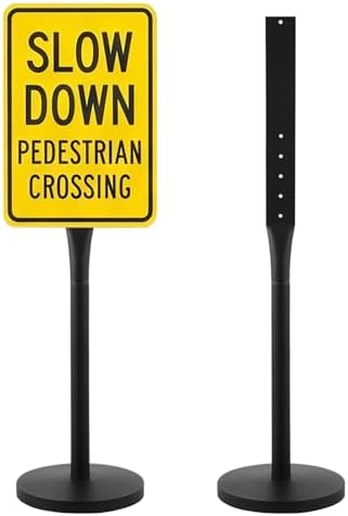 VEVOR Portable Sign Post, 2-Pack, 4 ft Tall, Metal Sign Stands with Heavy Duty Cast Iron Base, Multi-Hole Design for Easy Installation, Wind-Resistant, for Indoor and Outdoor Parking, Warning, Notice