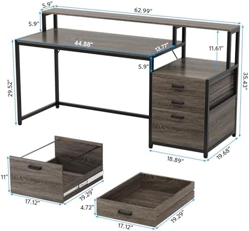 Tribesigns 63 Inch Computer Desk with File Drawer Cabinet, Home Office Desk