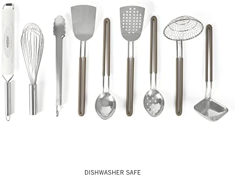 Martha Stewart 9-Piece Stainless Steel Kitchen Gadget & Tool Set – Prep and Serve Utensils, Durable & Rust-Resistant, Dishwasher Safe Cooking Accessories