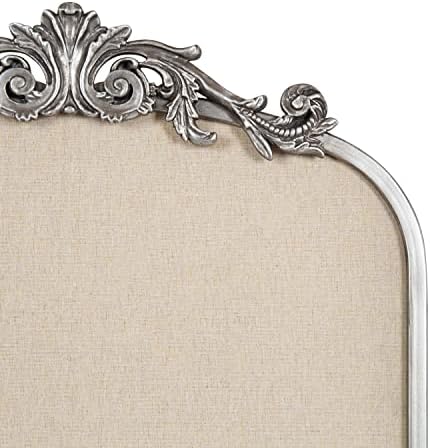 Kate and Laurel Arendahl Arch Pinboard; Silver; 19 x 31; Framed Arched Ornate Vintage Pinboard for Unique Display; Organization; and Decor Options
