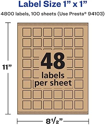 Avery® Kraft Brown Square Labels, Sure Feed® Technology, 1" x 1", 4,800 Kraft Brown Labels, Print-to-The-Edge, Laser/Inkjet Printable