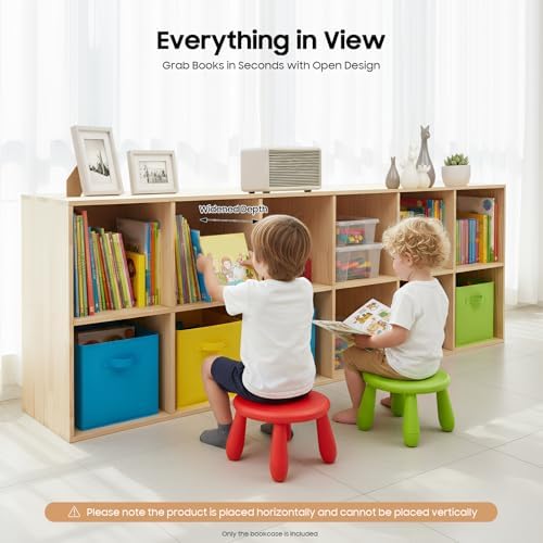 12 Cube Storage Organizer - Solid Wood Bookshelf - Cube Shelf - Vertical or Horizontal Bookcase - Open Book Shelf - Easy Assembly for Bedroom, Living Room, Office