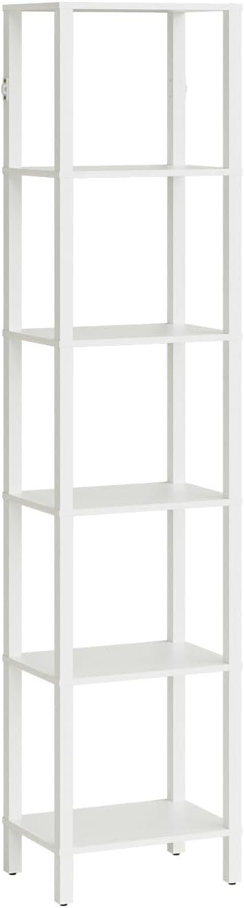 Open Book Shelf, 6 Tier Tall Bookshelf, Freestanding Shelf Narrow Bookcase with Open Shelves, 14.57" x 10.63" x 65.83", Book Shelves for Living Room, Office, Study, White