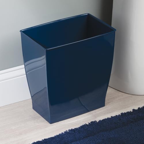 iDesign Small Plastic Bathroom Trash Can, Slim Rectangle Garbage Bin, 2-Pack