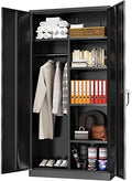 Greenvelly Metal Storage Wardrobe with 2 Doors, Black 72” Steel Storage Wardrobe Cabinet, Employees Locker Closet Clothing Coat Steel Wardrobe Cabinet with Hanging Rod for Garage, Gym, Home Office