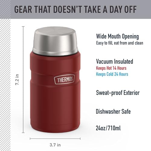 THERMOS Stainless King Vacuum-Insulated Food Jar, 24 Ounce, Matte Red