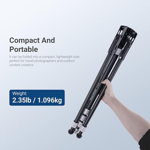 NEEWER Carbon Fiber Tripod Stand w Reversible Legs, 35"-102" Portable Lightweight Photography Light Stand for Strobe Softbox Ring Light Action Cam DSLR Streaming Recording, 6.6lb/3kg Max Load, ST260C