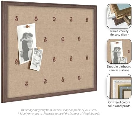 Kate and Laurel Framed Fabric Pinboard 18 x 42, Red Botanical Block Print Printed Linen Classic Bulletin Board for Use as a Vision Board or Wall Organization, Florence Gold Frame