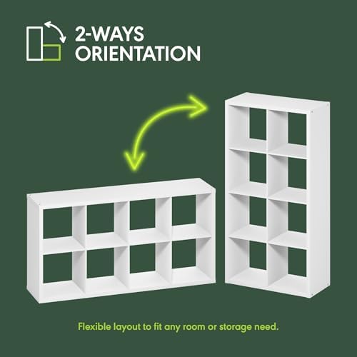 Furinno Cubicle Book Shelf Set of 2, 8-Cube Bookshelf, Light Grey