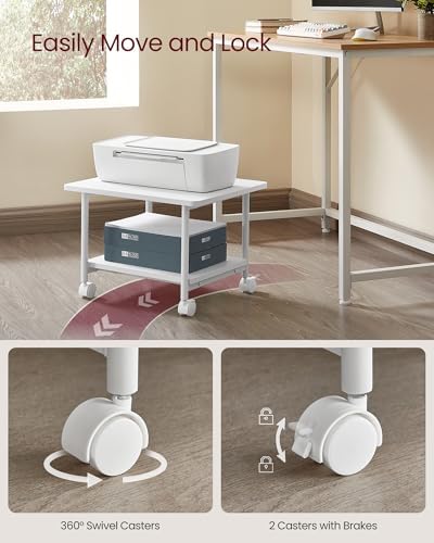 VASAGLE 2-Tier Printer Stand with Locking Wheels, Under Desk Printer Table
