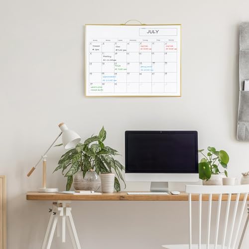 TSJ OFFICE White Board Calendar - 12 X 16 Inches Magnetic Dry Erase Board Monthly Calendar, Double Sided Whiteboard with a Handle, to Do List Notepad for Office, Home, School, Gold Aluminum Frame