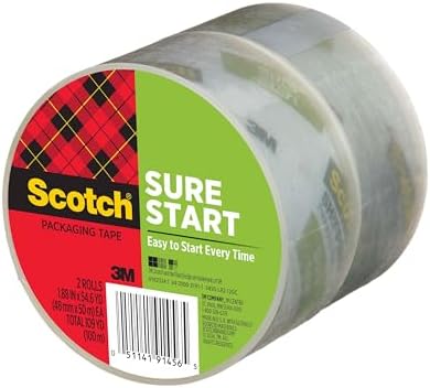 Scotch Sure Start Shipping Packaging Tape 1.88 x 54.6 yd, Clear, 2 Rolls