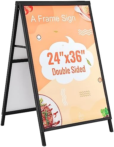 VEVOR A Frame Sidewalk Sign, 24x36 Inch Heavy Duty Slide-in Signboard Holder, Double-Sided Folding Sandwich Board Signs, Steel Pavement Sign Poster for Outdoor Business Street Advertising (Frame only)