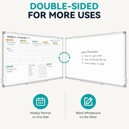 Weekly Dry Erase Calendar Whiteboard with Corkboard, 36" x 24", Silver