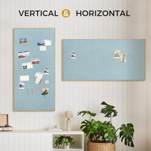 SELEAD Linen Bulletin Board 48” x 24” - Golden Aluminum Frame, Teal Fabric