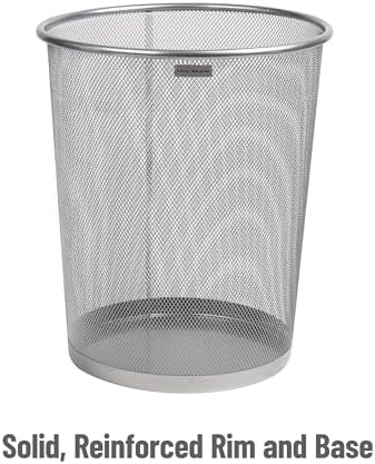 Mind Reader Mesh Trash Can, 16.65L (4.4 gal), Waste Paper Basket, Round, Office, Metal Mesh, Set of 2, Silver