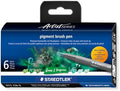 STAEDTLER Pigment Arts Brush Pen, Brush Green & Turquise, Pack of 6 Pens, 371 C6-3