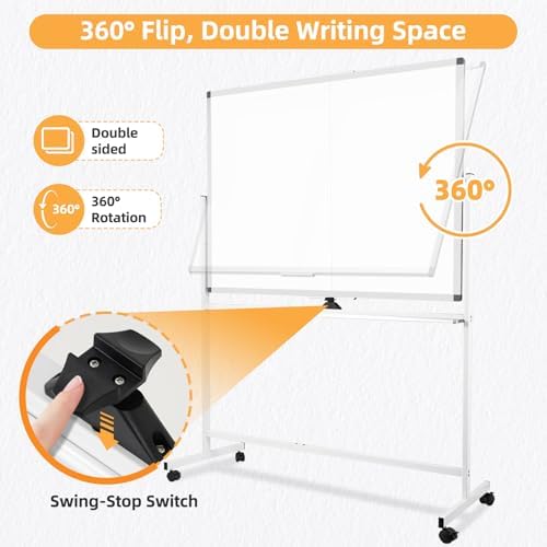 Rolling Dry Erase Whiteboard with Stand, 48" x 36" White Board on Wheels