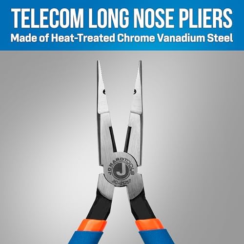 Jonard Tools JIC-21257 6 7/8” Telecom Long Nose Pliers with Side Cutting Edges, Crushing Slot, Comfort Grips and Stripping Hole for 22 AWG Wire