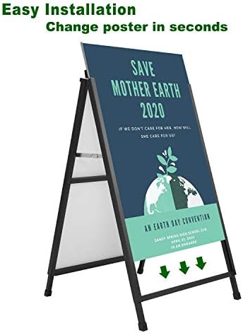 Heavy Duty A-Frame Sidewalk Sign 24 x 36 Inch, Portable Double-Sided Sandwich Board Slide-in Folding Metal Signboard with 2 Plastic Poster Boards