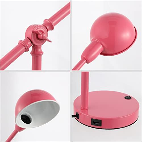 JONATHAN Y Curtis Task Lamp 20.25" Industrial Metal Adjustable USB, Pink
