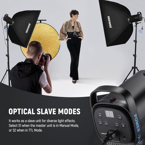 NEEWER 800Ws Studio Monolight Flash Light Kit (2 Pack), S101-400W 5600K Strobe Light with 150W Modeling Lamp/Bowens Mount/Softbox/Stand/Reflector/RT-16 Trigger/Bag for Portrait Product Photography