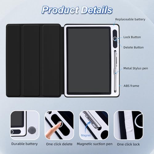 10 Inch LCD Writing Tablet Electronic Reusable Board with Cover for Adults