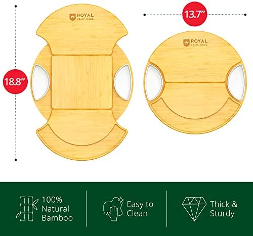 ROYAL CRAFT WOOD Large Round Cheese Board and Knife Set - Charcuterie Board, Bamboo Cheese Board Set, Cheese Tray Set, Wooden Cheese Plate Set 13.7 Inch