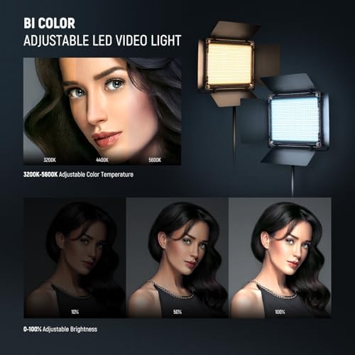 NEEWER Bi Color LED Studio Light with Tripod Stand Barndoors, Video Panel Key Lighting for Video Recording Streaming Photoshoot Photography, 660 LEDs 3200K-5600K 3300lx/1m Dimmable CRI96+, NL660