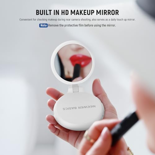 NEEWER Basics Magnetic LED Selfie Light Compatible with MagSafe iPhone, Desk Stand Phone Holder with Makeup Mirror 1160lx/0.2m 900mAh CRI95 Fill Lighting for Video Recording Streaming, White NL48R