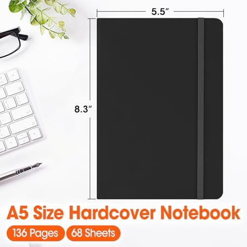 8 Pack Lined Journal Notebook for Work, A5 Hardcover (5.5" x 8.3"), Black 136 Pages Medium College Ruled Notebook Bulk, for Writing, Note Taking, Business Work School Home