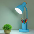 Desk Lamp with Pen Holder, Green, Wood Accent, Adjustable Gooseneck, Modern Study Light (Blue)