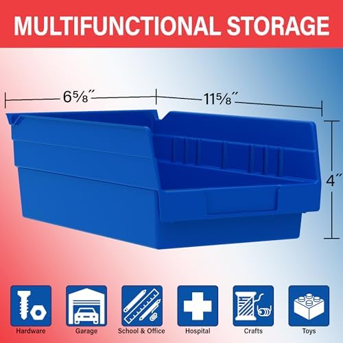 Akro-Mils 30130 Heavy Duty Plastic Shelf Bins, 12"x 6.5"x 4", Green, 12-Pk